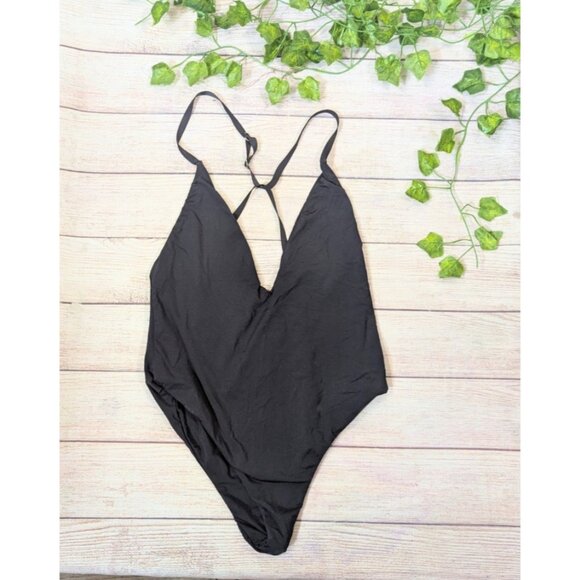 Women's JYORK the Label Dylan BLACK Pink One Piece DEEP V CUT Sz SMALL - Picture 1 of 5